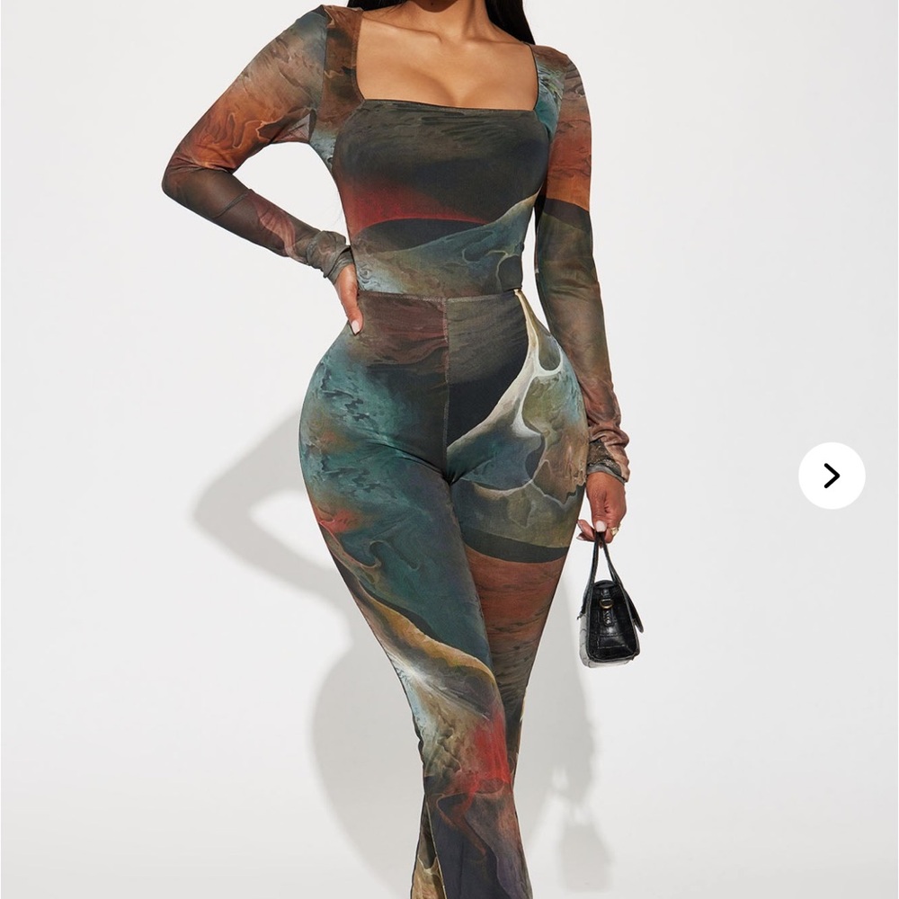 Fashion Nova Earthy Tones Abstract Jumpsuit